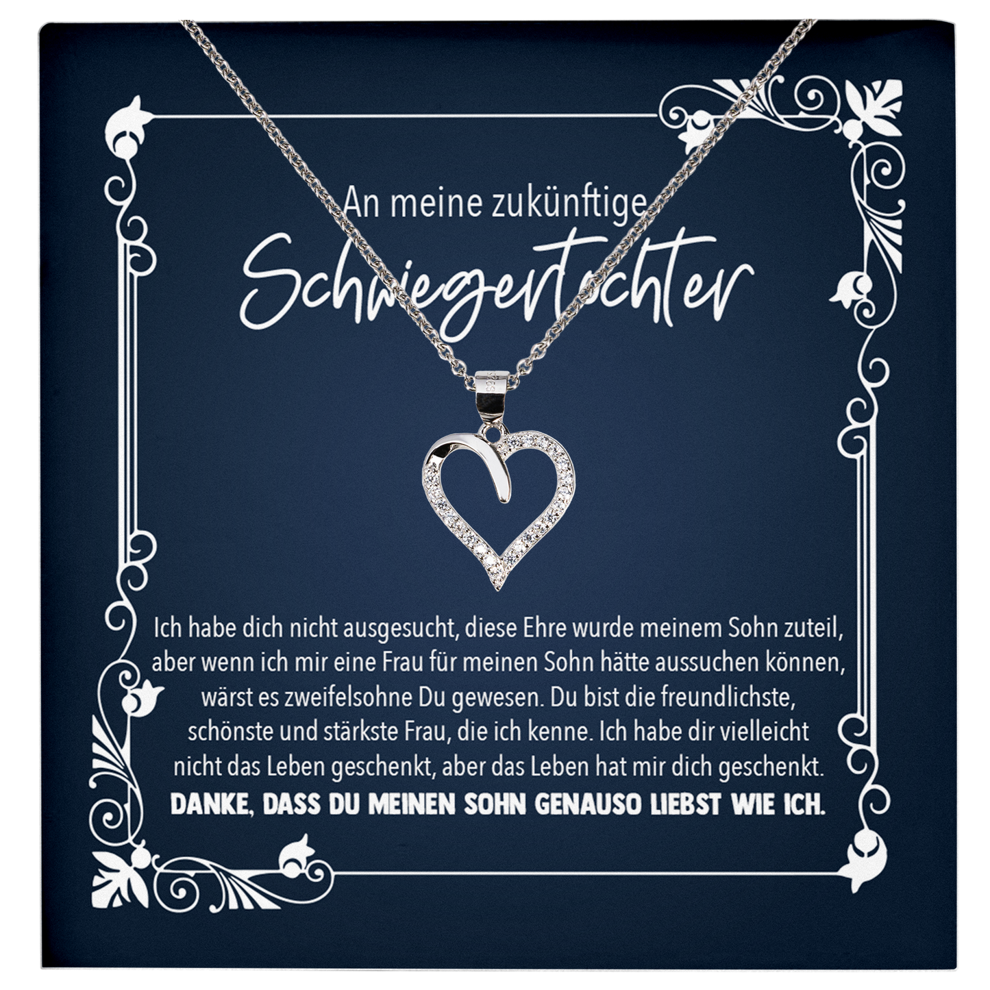 22Feels® Brautgeschenk Zukünftige Schwiegertochter - Echt Silber 925/000 Schmuckset: Herz Halskette mit Botschaftskarte-Schmuck mit Botschaftskarte - Herz21-22Feels