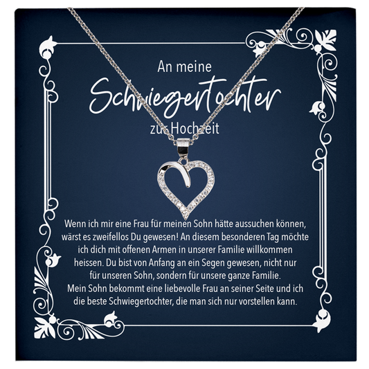 22Feels® Schwiegertochter Geschenk zur Hochzeit - Echt Silber 925/000 Schmuckset: Herz Halskette mit Botschaftskarte-Schmuck mit Botschaftskarte - Herz21-22Feels