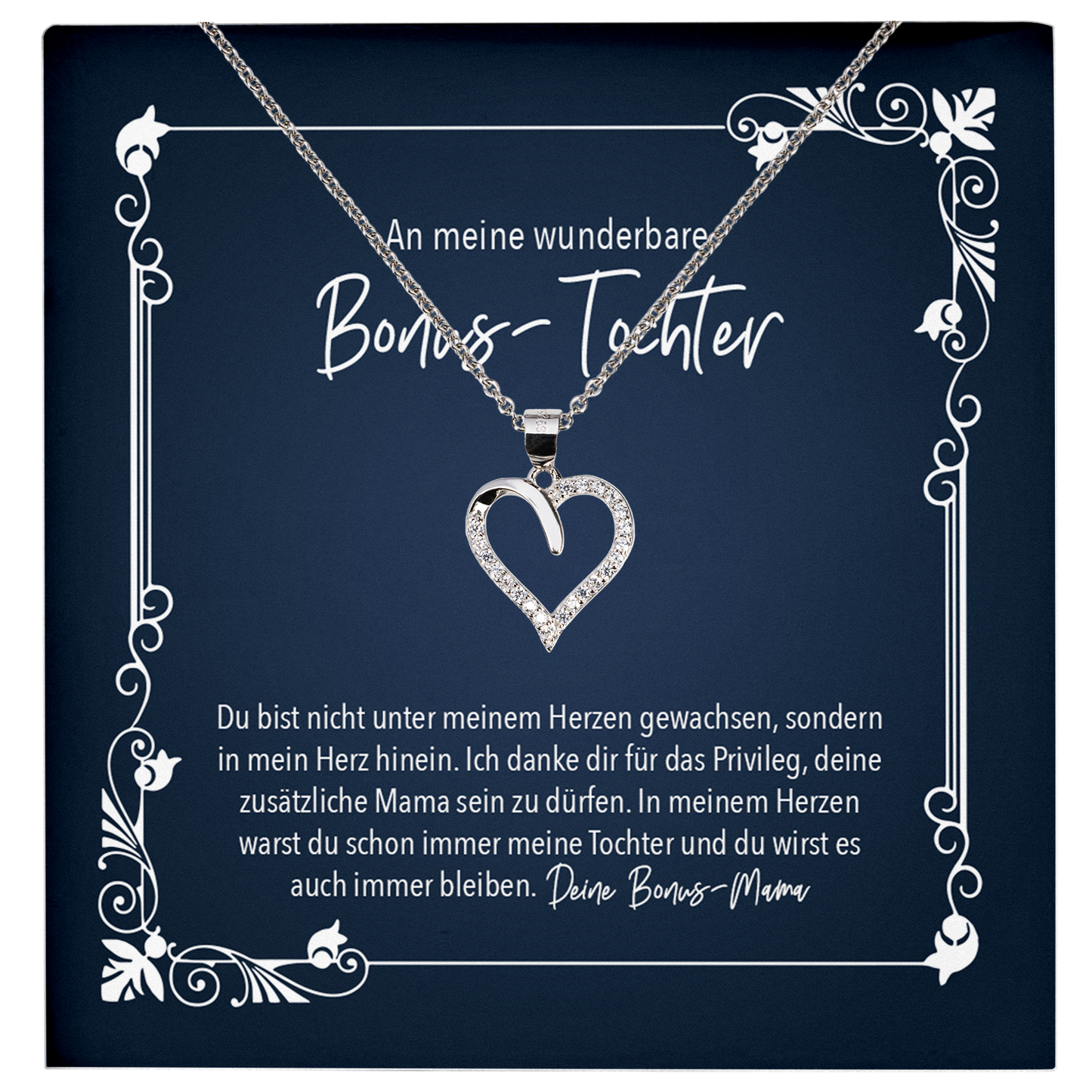 22Feels® Stieftochter Geschenk von der Stiefmama - Echt Silber 925/000 Schmuckset: Herz Halskette mit Botschaftskarte-Schmuck mit Botschaftskarte - Herz21-22Feels