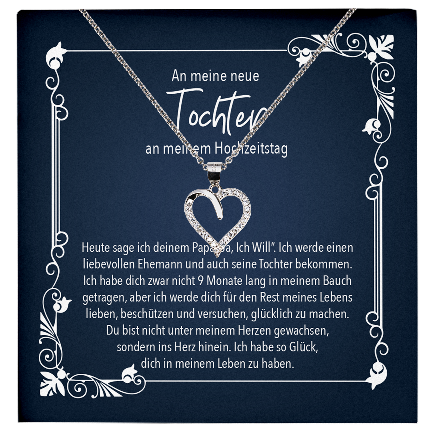 22Feels® Neue Stieftochter Hochzeitsgeschenk - Echt Silber 925/000 Schmuckset: Herz Halskette mit Botschaftskarte-Schmuck mit Botschaftskarte - Herz21-22Feels