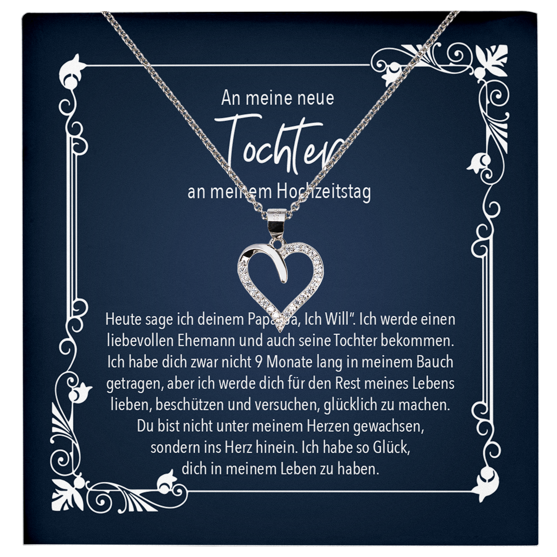 22Feels® Neue Stieftochter Hochzeitsgeschenk - Echt Silber 925/000 Schmuckset: Herz Halskette mit Botschaftskarte-Schmuck mit Botschaftskarte - Herz21-22Feels