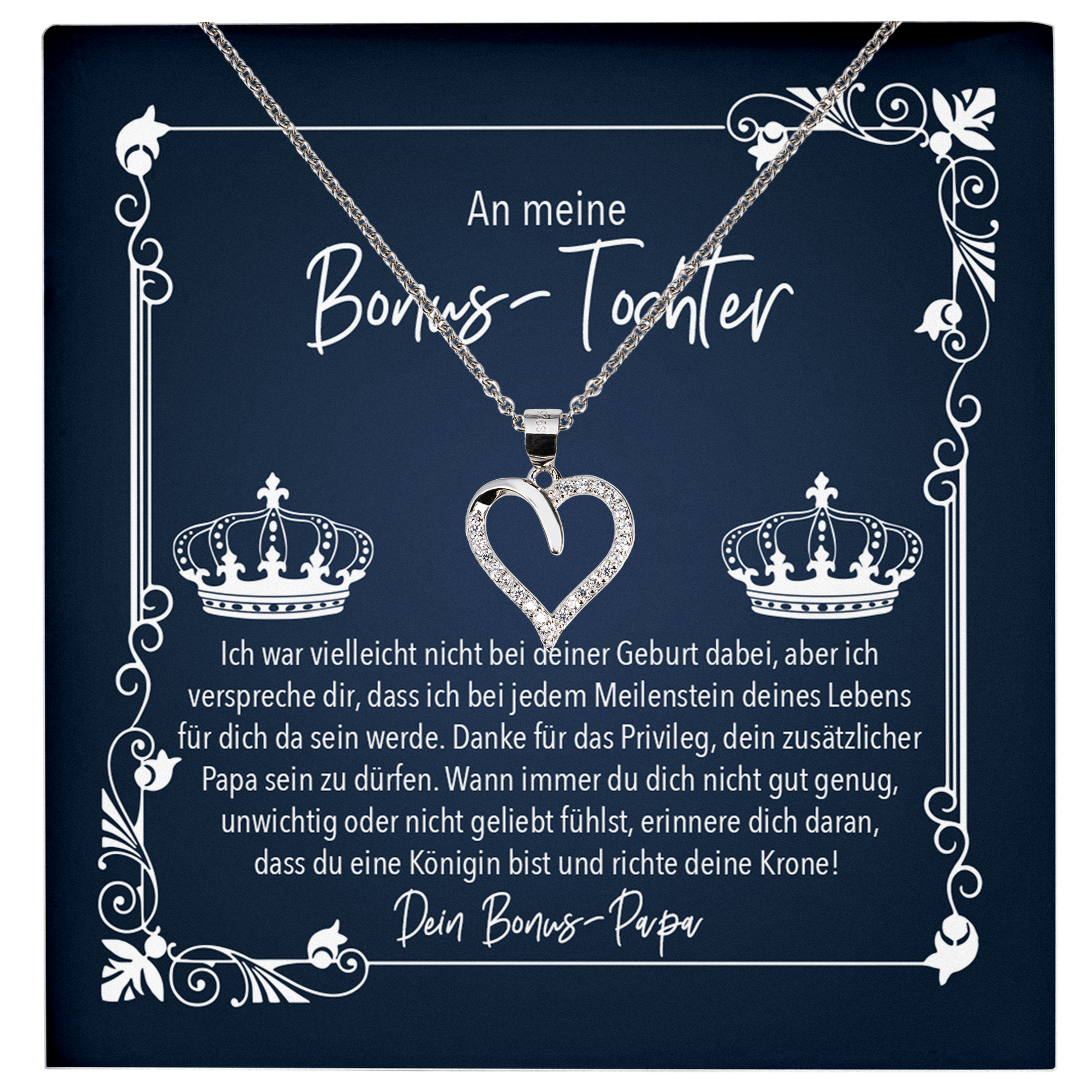 22Feels® Stieftochter Geschenk vom Stiefpapa - Echt Silber 925/000 Schmuckset: Herz Halskette mit Botschaftskarte-Schmuck mit Botschaftskarte - Herz21-22Feels