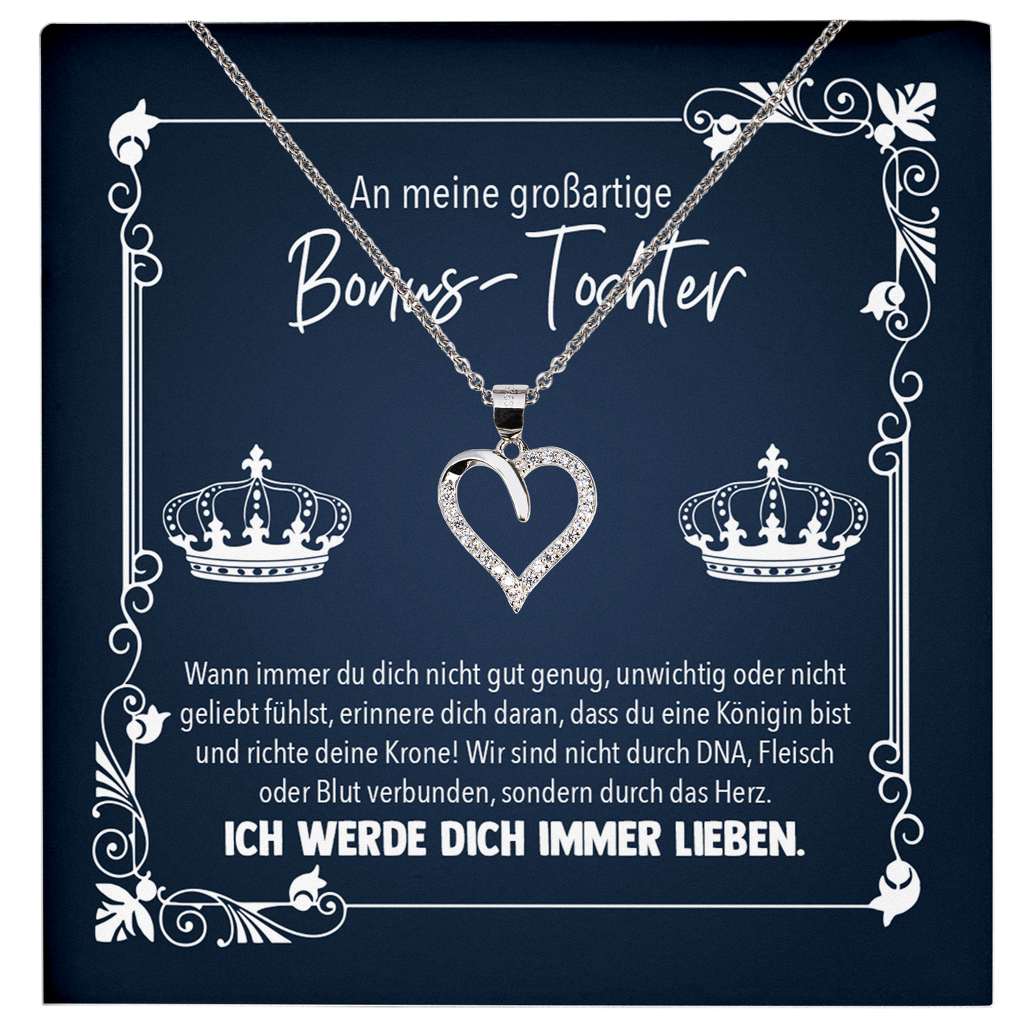 22Feels® Stieftochter Geschenk von der Stiefmama - Echt Silber 925/000 Schmuckset: Herz Halskette mit Botschaftskarte-Schmuck mit Botschaftskarte - Herz21-22Feels