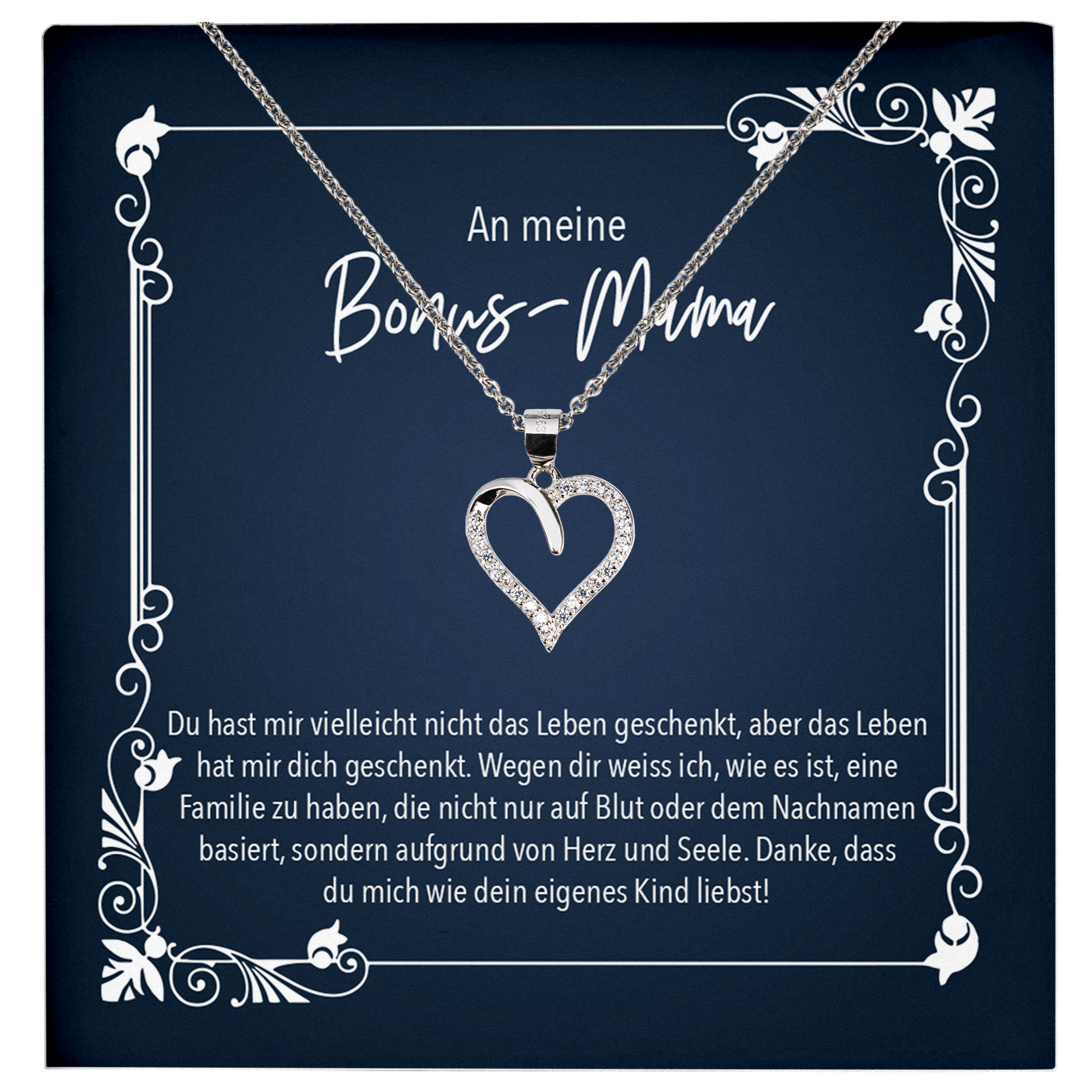 22Feels® Bonus Mama Schwiegermutter Geschenk - Echt Silber 925/000 Schmuckset: Herz Halskette mit Botschaftskarte-Schmuck mit Botschaftskarte - Herz21-22Feels