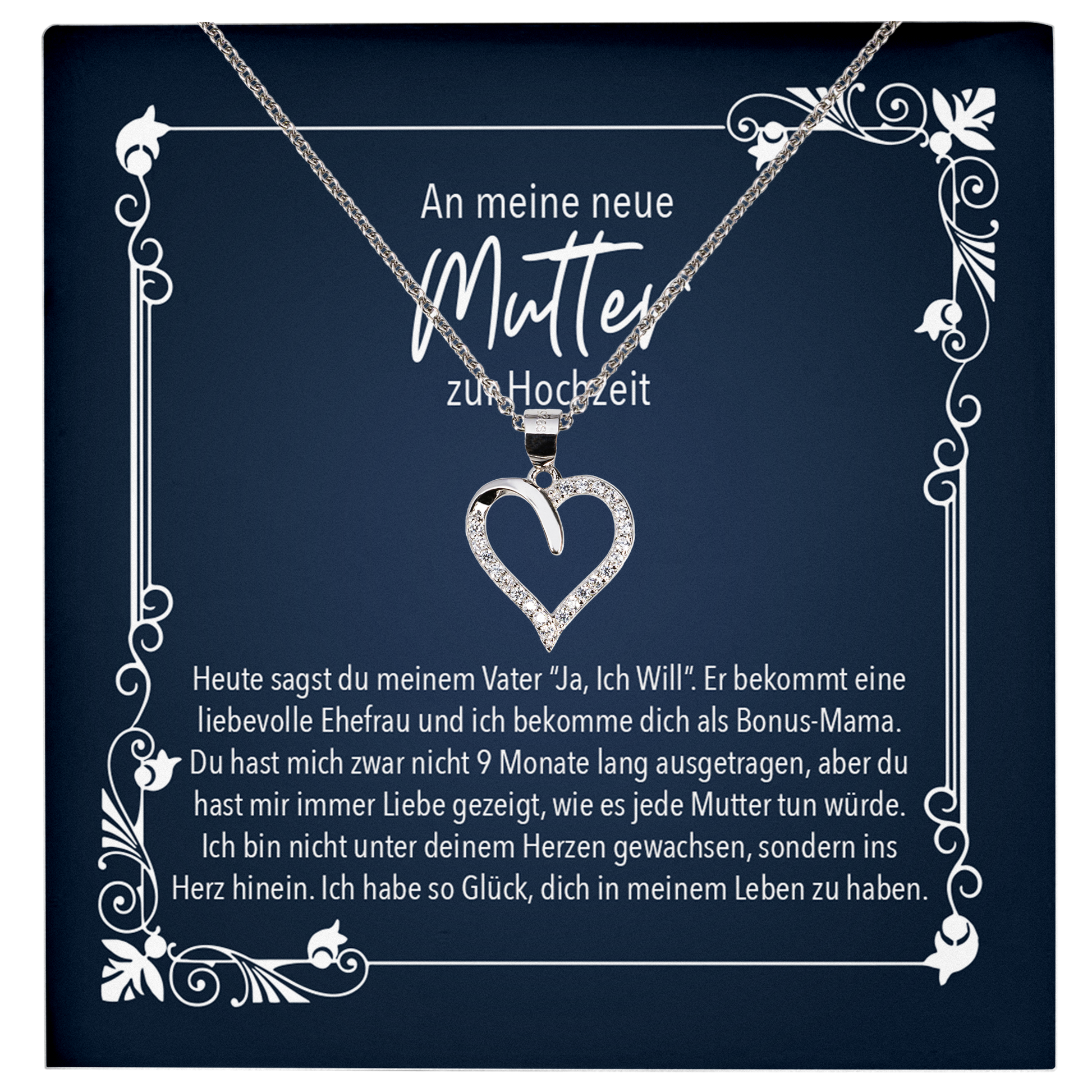 22Feels® Neue Stiefmama Hochzeitsgeschenk - Echt Silber 925/000 Schmuckset: Herz Halskette mit Botschaftskarte-Schmuck mit Botschaftskarte - Herz21-22Feels