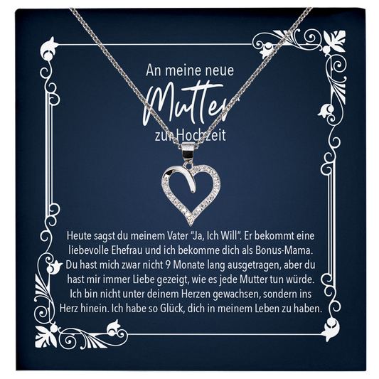 22Feels® Neue Stiefmama Hochzeitsgeschenk - Echt Silber 925/000 Schmuckset: Herz Halskette mit Botschaftskarte-Schmuck mit Botschaftskarte - Herz21-22Feels