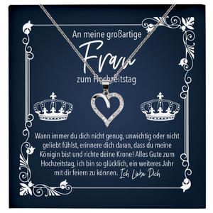 22Feels® Ehefrau Geschenk zum Hochzeitstag, Valentinstag, Geburtstag etc. - Echt Silber 925/000 Schmuckset: Herz Halskette mit Botschaftskarte-Schmuck mit Botschaftskarte - Herz21-22Feels