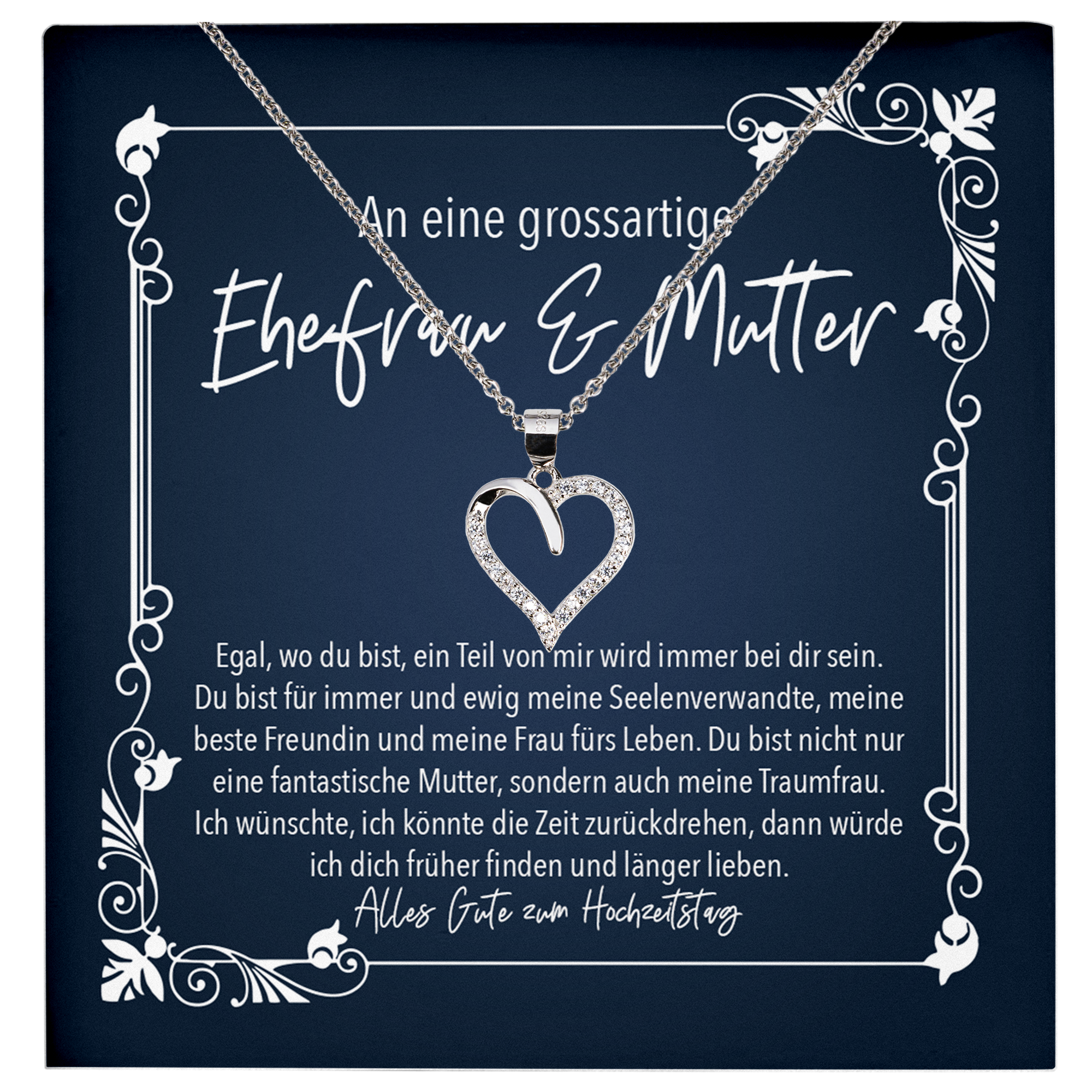 22Feels® Ehefrau Geschenk zum Hochzeitstag, Valentinstag, Geburtstag etc. - Echt Silber 925/000 Schmuckset: Herz Halskette mit Botschaftskarte-Schmuck mit Botschaftskarte - Herz21-22Feels