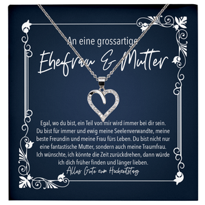 22Feels® Ehefrau Geschenk zum Hochzeitstag, Valentinstag, Geburtstag etc. - Echt Silber 925/000 Schmuckset: Herz Halskette mit Botschaftskarte-Schmuck mit Botschaftskarte - Herz21-22Feels