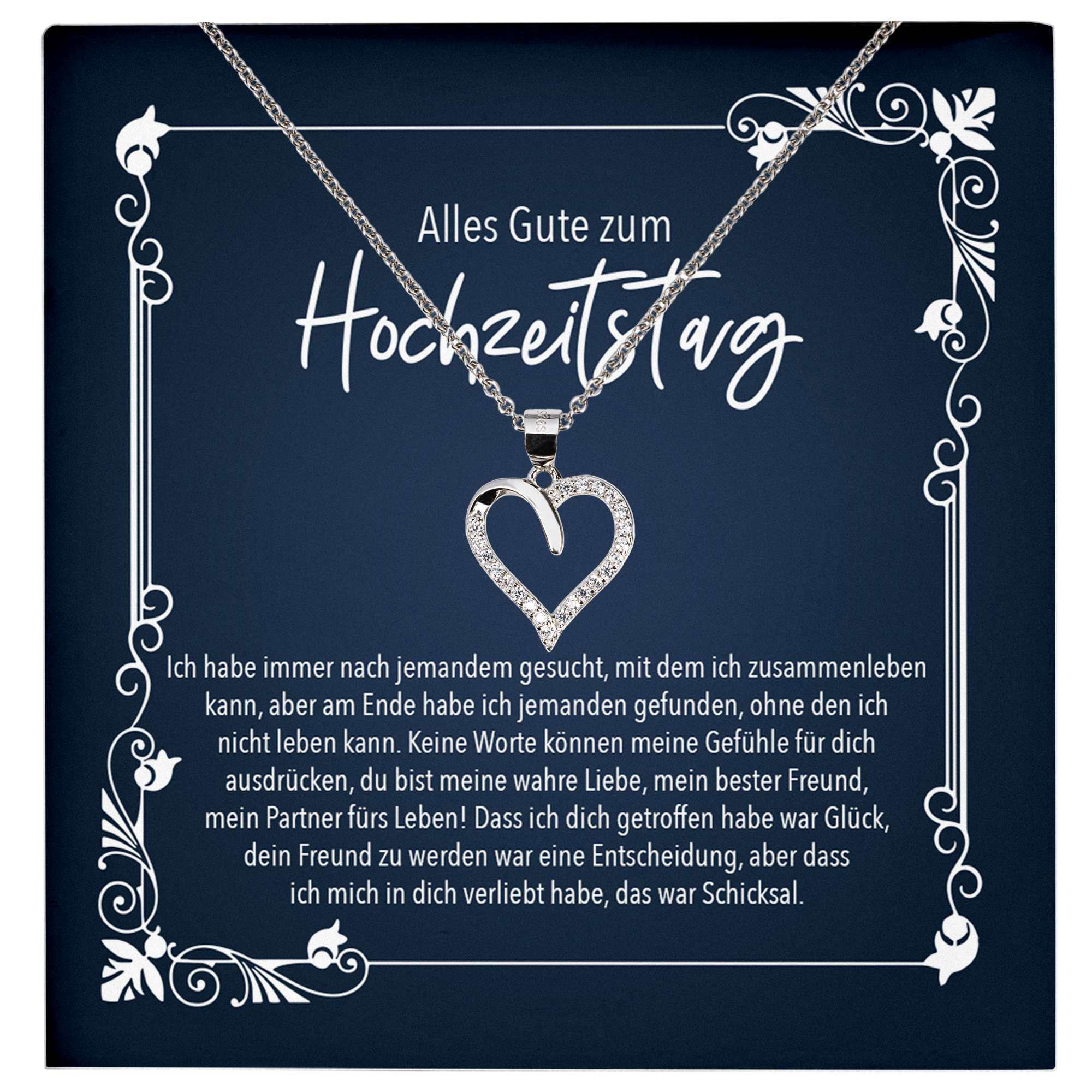 22Feels® Ehefrau Geschenk zum Hochzeitstag, Valentinstag, Geburtstag etc. - Echt Silber 925/000 Schmuckset: Herz Halskette mit Botschaftskarte-Schmuck mit Botschaftskarte - Herz21-22Feels