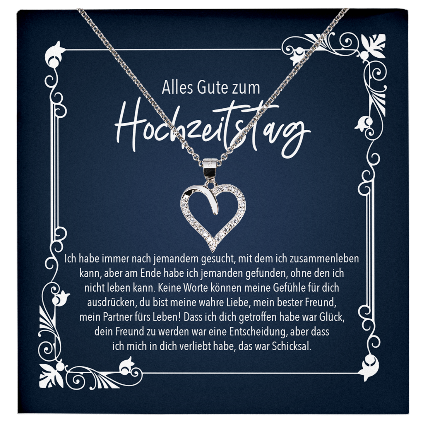 22Feels® Ehefrau Geschenk zum Hochzeitstag, Valentinstag, Geburtstag etc. - Echt Silber 925/000 Schmuckset: Herz Halskette mit Botschaftskarte-Schmuck mit Botschaftskarte - Herz21-22Feels