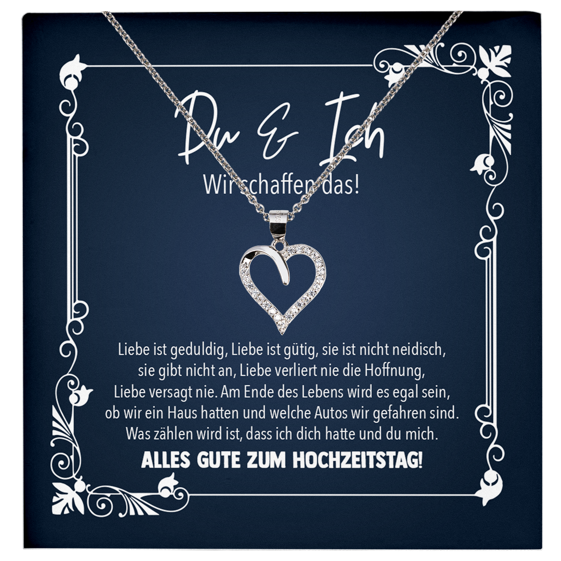 22Feels® Ehefrau Geschenk zum Hochzeitstag, Valentinstag, Geburtstag etc. - Echt Silber 925/000 Schmuckset: Herz Halskette mit Botschaftskarte-Schmuck mit Botschaftskarte - Herz21-22Feels