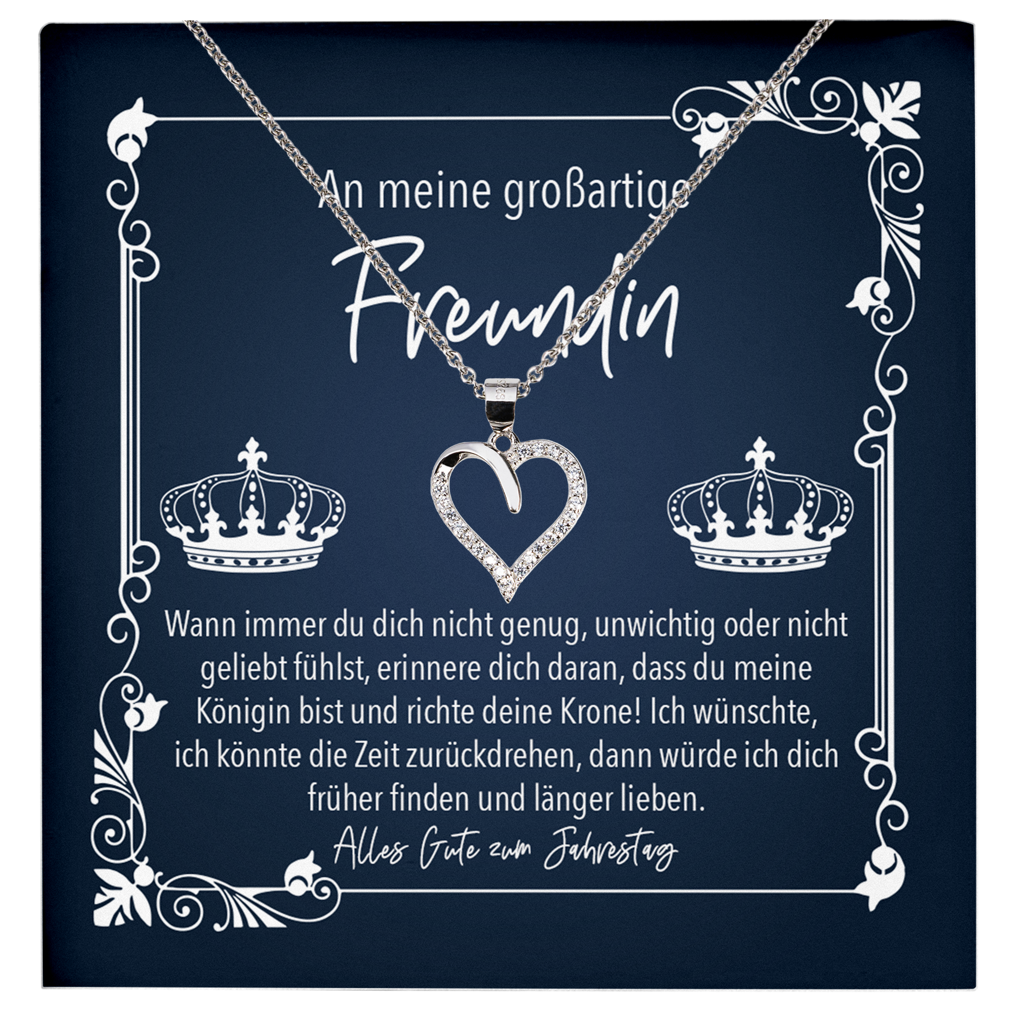 22Feels® Freundin Geschenk zu Jahrestag, Valentinstag und co. - Echt Silber 925/000 Schmuckset: Herz Halskette mit Botschaftskarte-Schmuck mit Botschaftskarte - Herz21-22Feels
