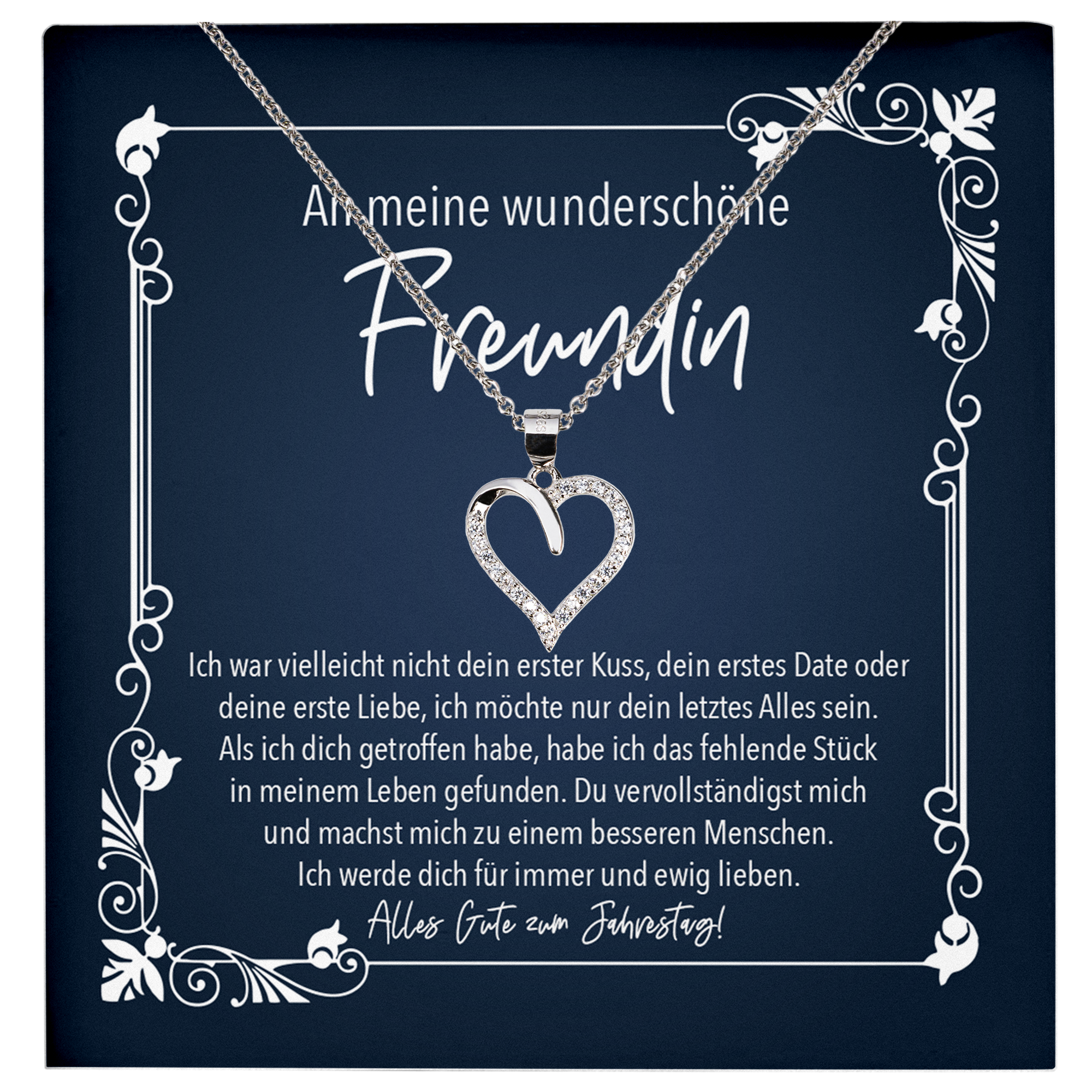 22Feels® Freundin Geschenk zu Jahrestag, Valentinstag und co. - Echt Silber 925/000 Schmuckset: Herz Halskette mit Botschaftskarte-Schmuck mit Botschaftskarte - Herz21-22Feels
