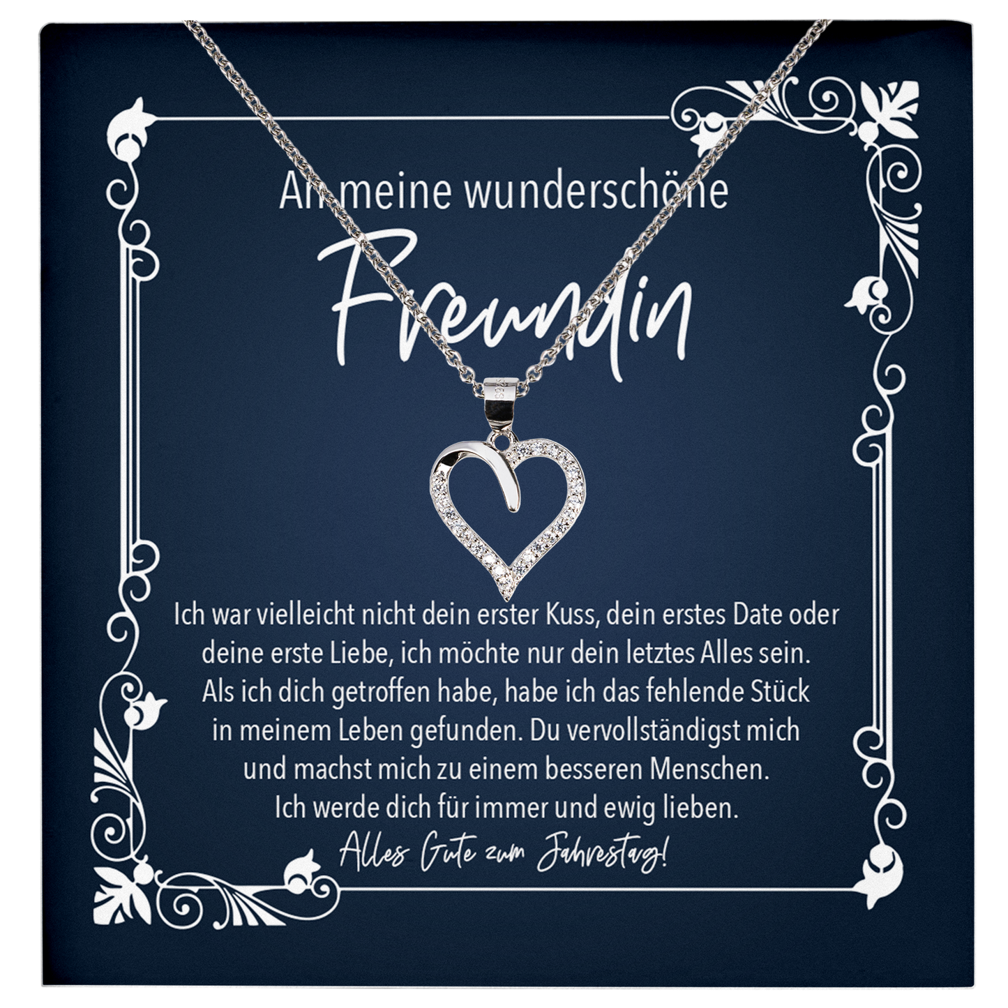 22Feels® Freundin Geschenk zu Jahrestag, Valentinstag und co. - Echt Silber 925/000 Schmuckset: Herz Halskette mit Botschaftskarte-Schmuck mit Botschaftskarte - Herz21-22Feels