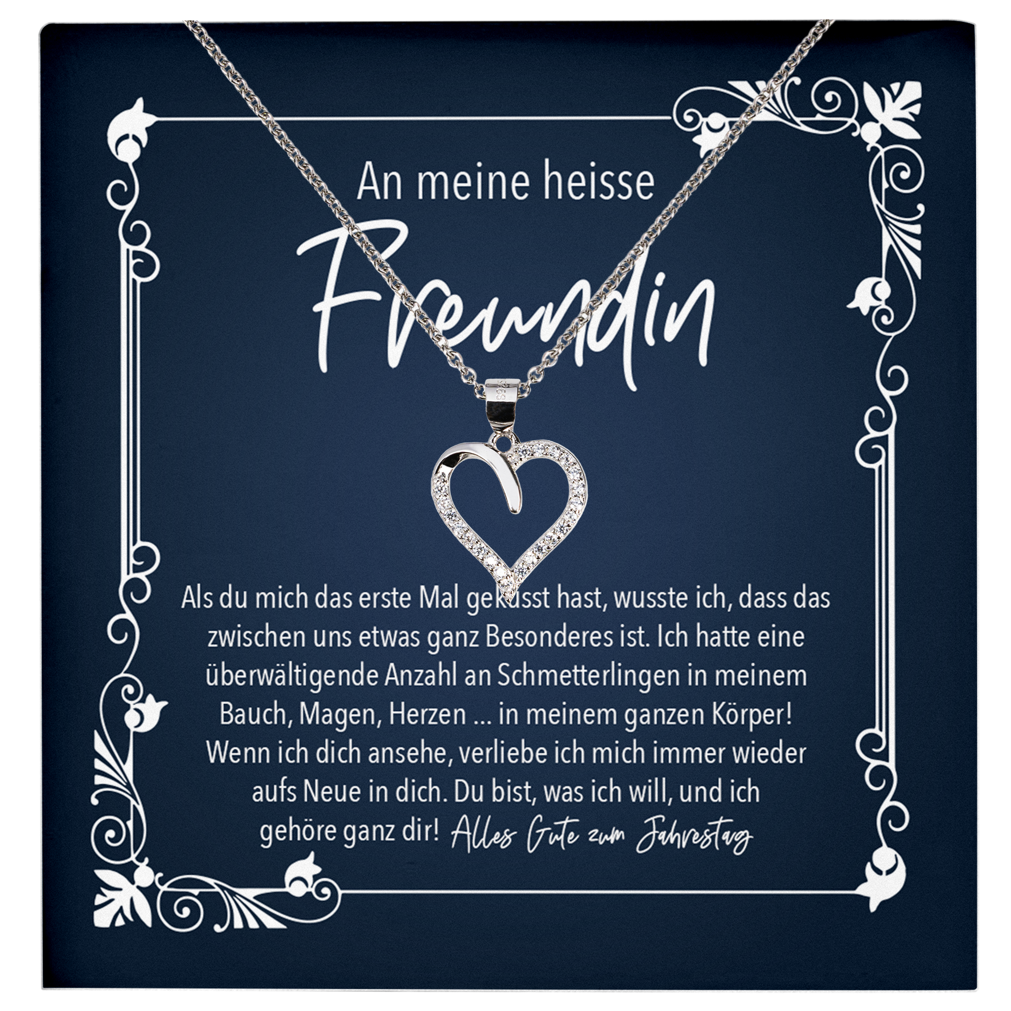 22Feels® Freundin Geschenk zu Jahrestag, Valentinstag und co. - Echt Silber 925/000 Schmuckset: Herz Halskette mit Botschaftskarte-Schmuck mit Botschaftskarte - Herz21-22Feels