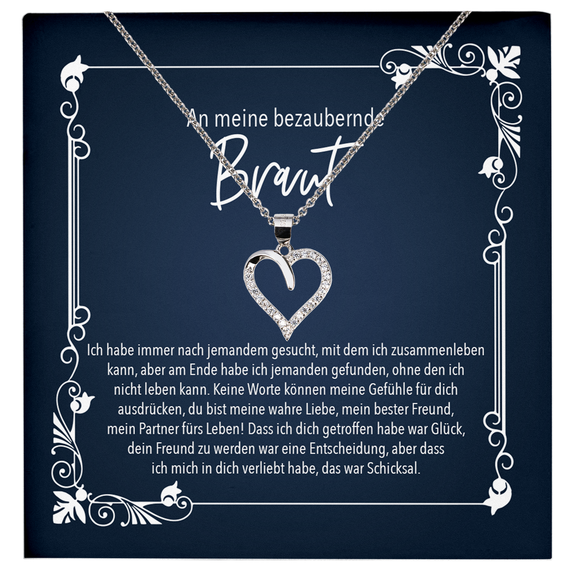 22Feels® Bride To Be - Frauen Geschenk zur Verlobung - Echt Silber 925/000 Schmuckset: Herz Halskette mit Botschaftskarte-Schmuck mit Botschaftskarte - Herz21-22Feels