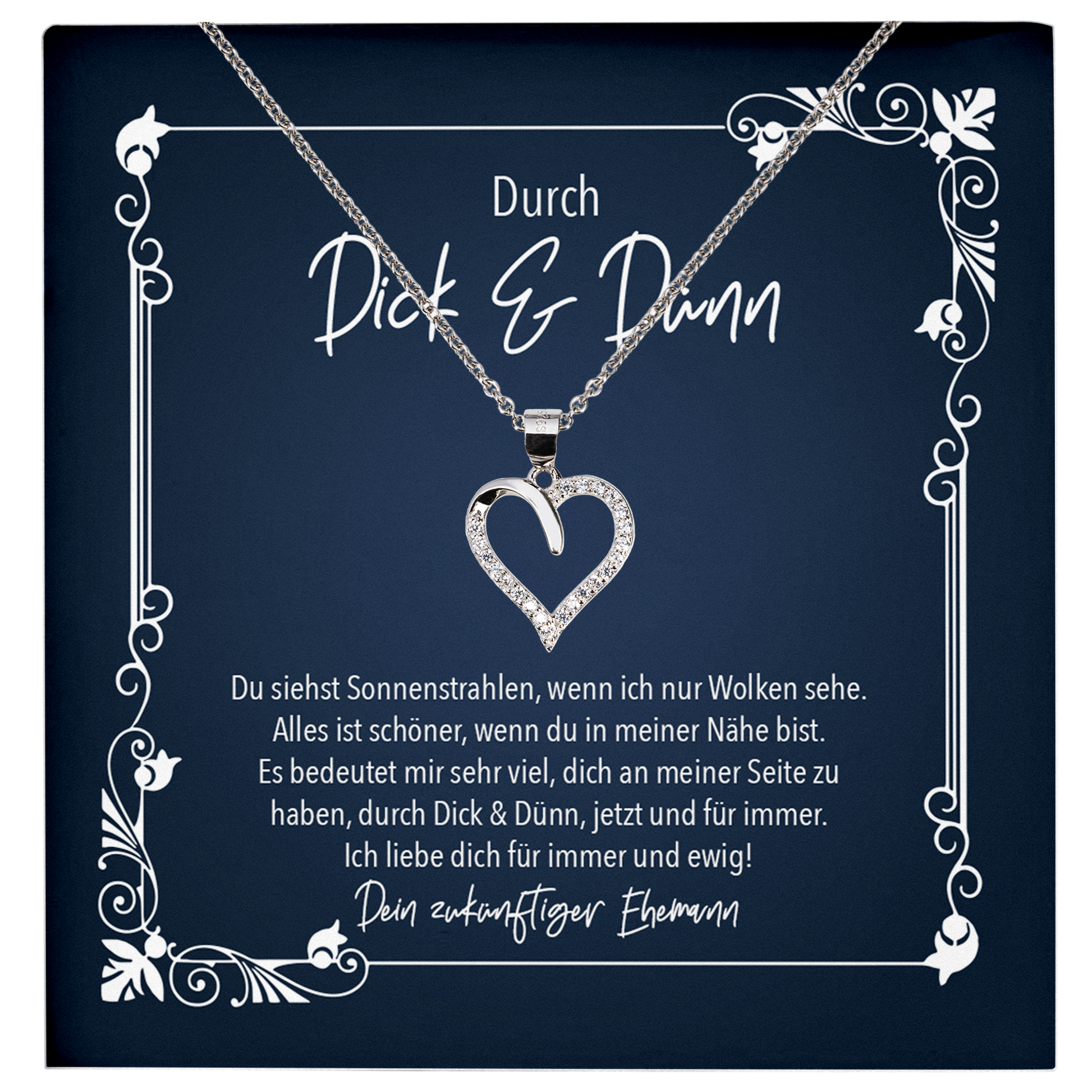 22Feels® Bride To Be - Frauen Geschenk zur Verlobung - Echt Silber 925/000 Schmuckset: Herz Halskette mit Botschaftskarte-Schmuck mit Botschaftskarte - Herz21-22Feels