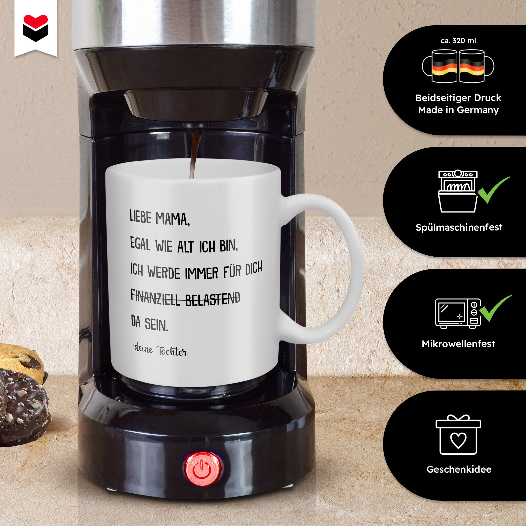 22Feels® Geschenk für Mama von Tochter - Tasse mit Spruch: Egal Wie Alt Ich Bin (Weiss, 320ml)-Weisse Tasse 320ml-22Feels