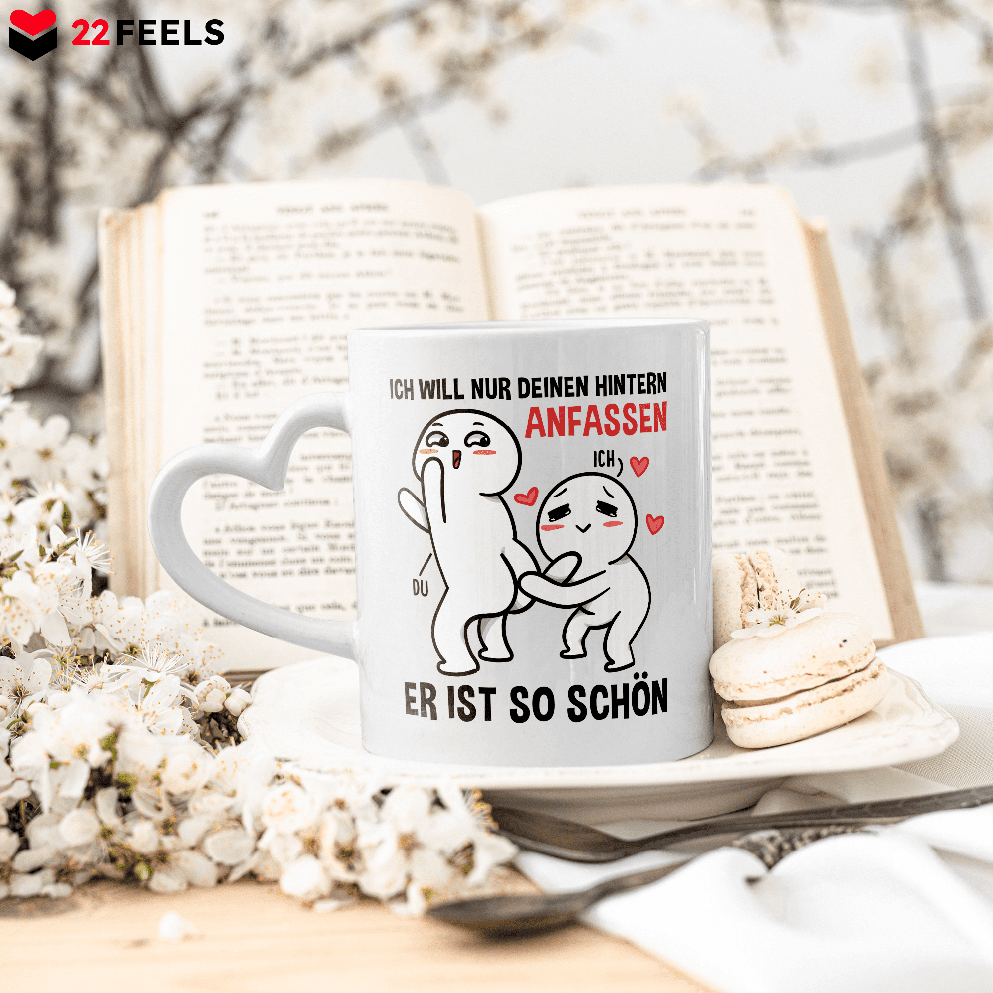 22Feels® Paar Geschenk zum Jahrestag, Hochzeitstag, Valentinstag etc. - Tasse mit Spruch (Herzhenkel, Weiss, 320ml)-Tasse Weiss Herzhenkel 320ml-22Feels