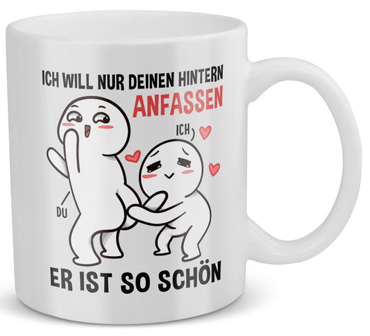22Feels® Geschenk für Paare - Spruch: Ich Will Nur Deinen Hintern Anfassen (Weiss, 320ml)-Weisse Tasse 320ml-22Feels