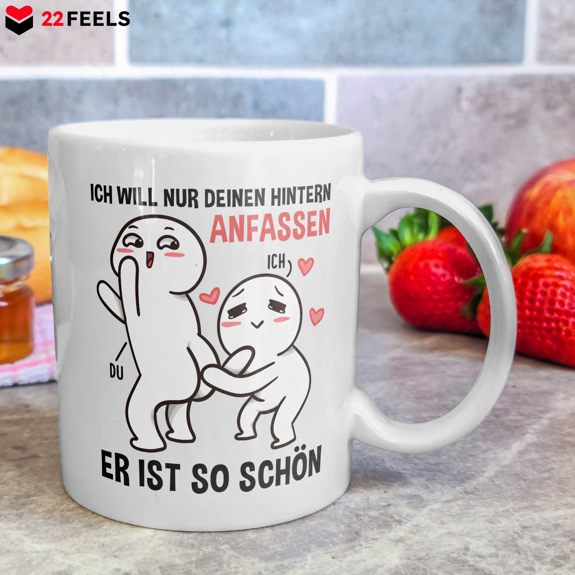 22Feels® Geschenk für Paare - Spruch: Ich Will Nur Deinen Hintern Anfassen (Weiss, 320ml)-Weisse Tasse 320ml-22Feels