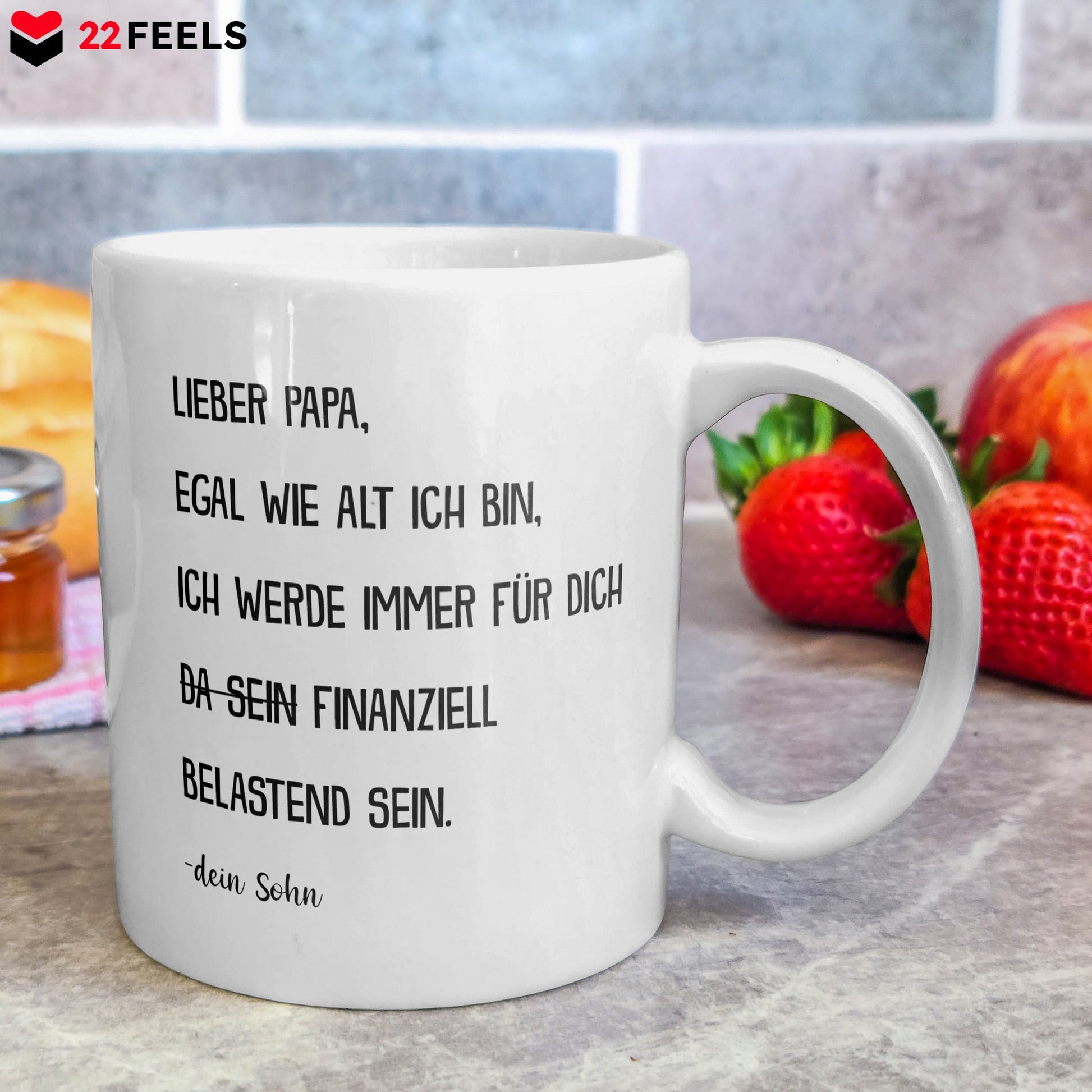 22Feels® Geschenk für Papa von Sohn - Spruch: Egal Wie Alt Ich Bin (Weiss, 320ml)-Weisse Tasse 320ml-22Feels