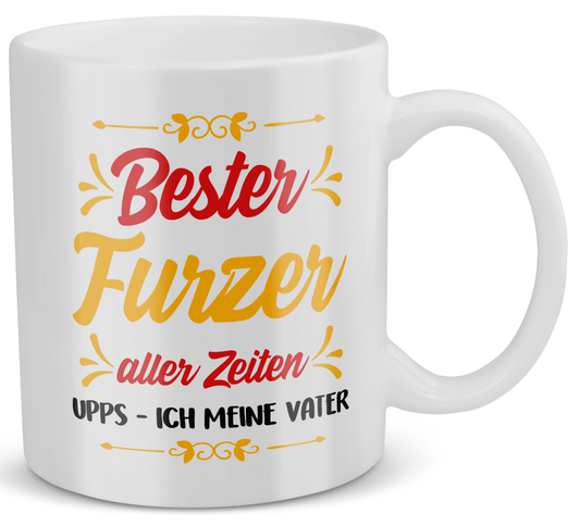 22Feels® Geschenk für Papas - Tasse mit Spruch: Bester Furzer Aller Zeiten (Weiss, 320ml)-Weisse Tasse 320ml-22Feels