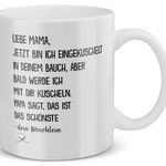 22Feels® Geschenk für schwangere Frauen - Tasse mit Spruch: Jetzt Bin Ich Eingekuschelt (Weiss, 320ml)-Weisse Tasse 320ml-22Feels