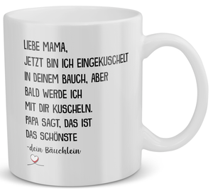 22Feels® Geschenk für schwangere Frauen - Tasse mit Spruch: Jetzt Bin Ich Eingekuschelt (Weiss, 320ml)-Weisse Tasse 320ml-22Feels