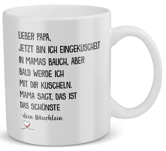 22Feels® Geschenk für werdende Väter - Du Wirst Papa Tasse mit Spruch: Jetzt Bin Ich Eingekuschelt (Weiss, 320ml)-Weisse Tasse 320ml-22Feels