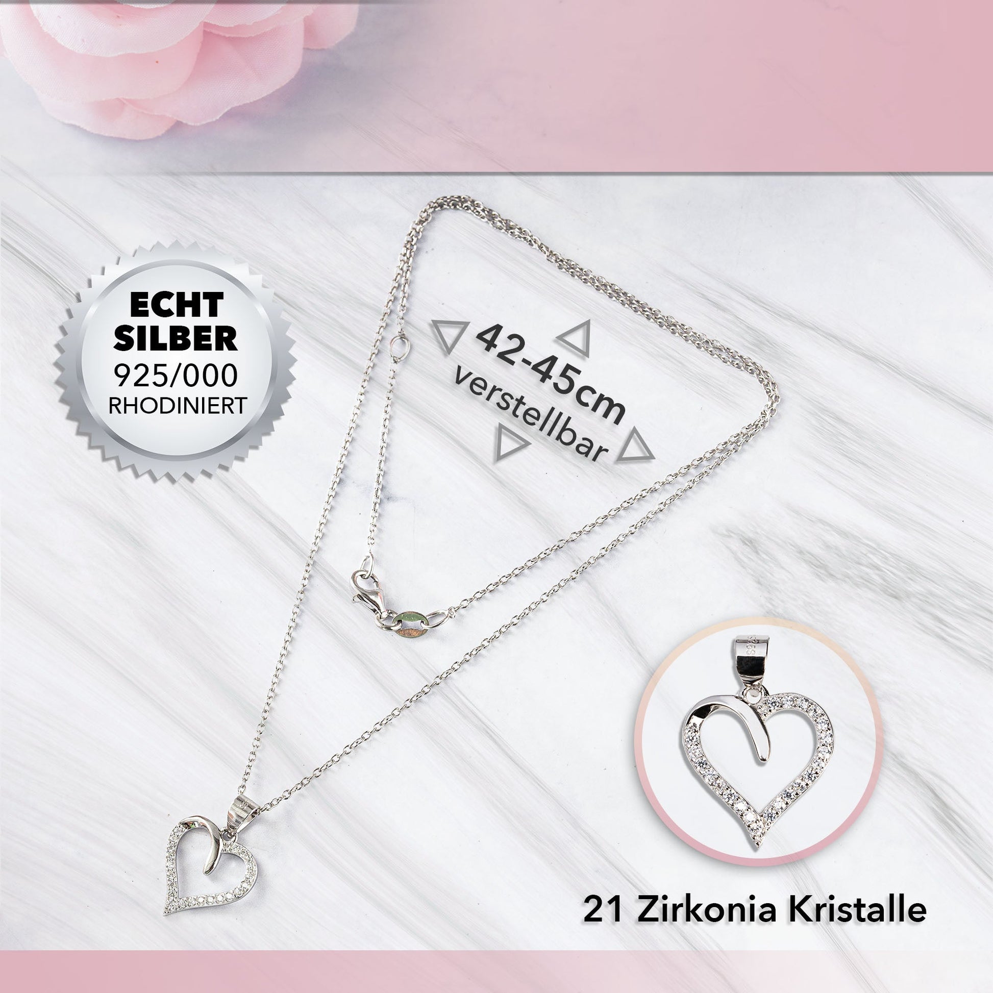 22Feels® Romantisches Geschenk für Frauen zum Jahrestag, Valentinstag, Hochzeitstag und co. - Echt Silber 925/000 Schmuckset: Herz Halskette mit Botschaftskarte-Schmuck mit Botschaftskarte - Herz21-22Feels