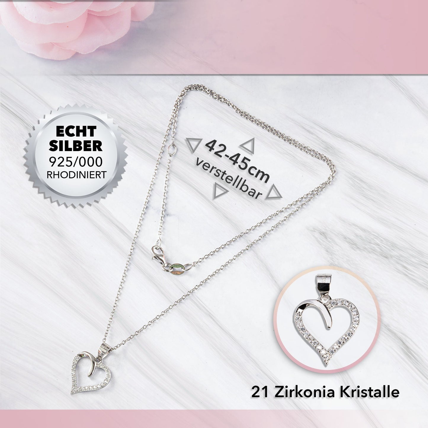 22Feels® Ehefrau Geschenk zum Hochzeitstag, Valentinstag, Geburtstag etc. - Echt Silber 925/000 Schmuckset: Herz Halskette mit Botschaftskarte-Schmuck mit Botschaftskarte - Herz21-22Feels