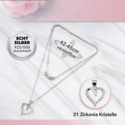 22Feels® Ehefrau Geschenk zum Hochzeitstag, Valentinstag, Geburtstag etc. - Echt Silber 925/000 Schmuckset: Herz Halskette mit Botschaftskarte-Schmuck mit Botschaftskarte - Herz21-22Feels