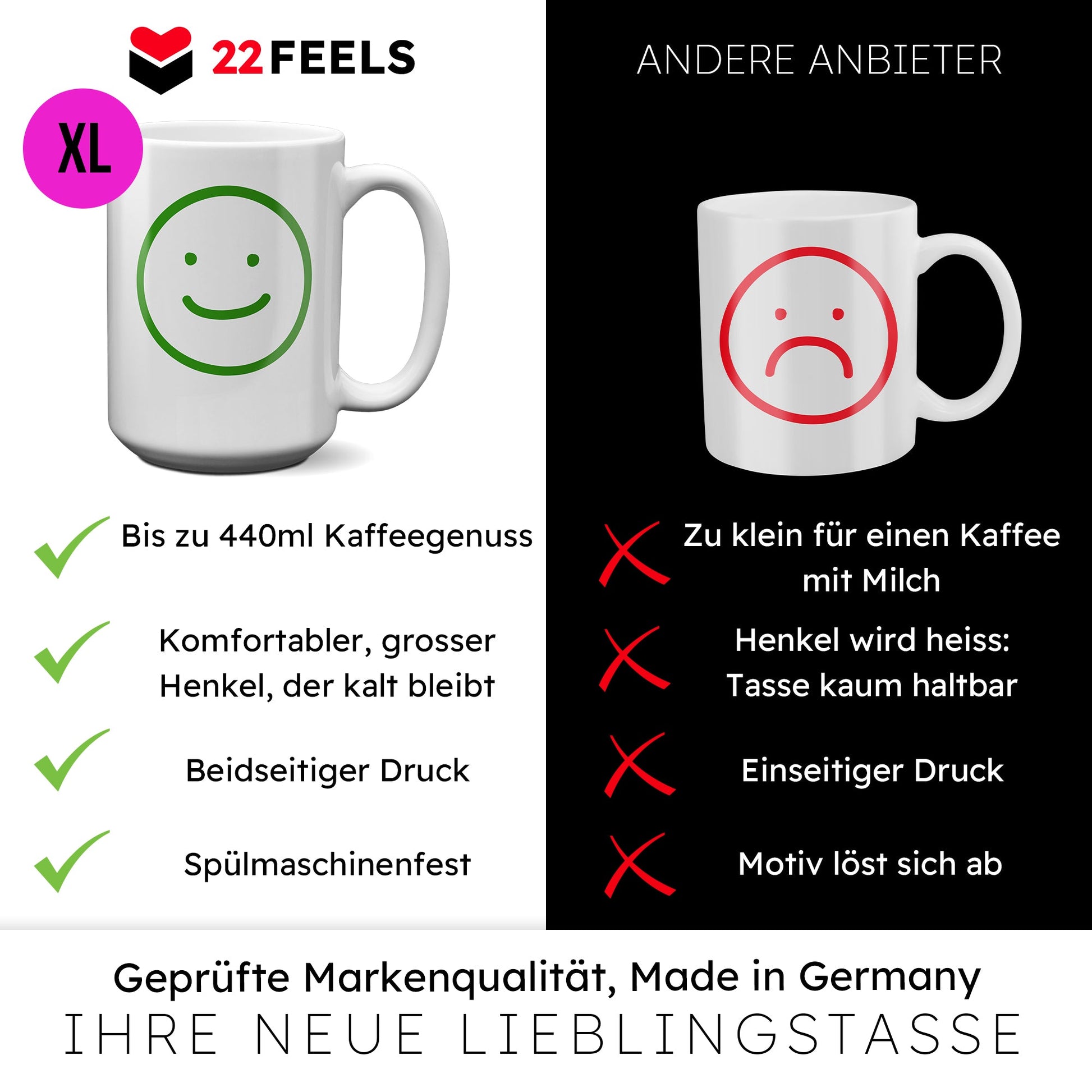 22Feels® Cousine Geschenk - XL Tasse mit Spruch (Weiss, 440ml)-Weisse XL Tasse 440ml-22Feels