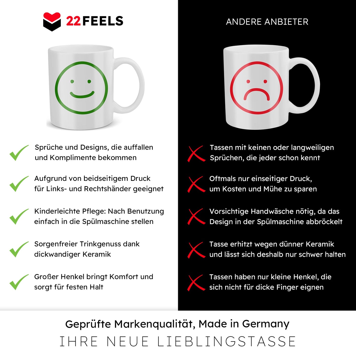 22Feels® Geschenk für Paare - Spruch: Liebe bedeutet gegenseitige Unterstützung (Weiss, 320ml)-Weisse Tasse 320ml-22Feels