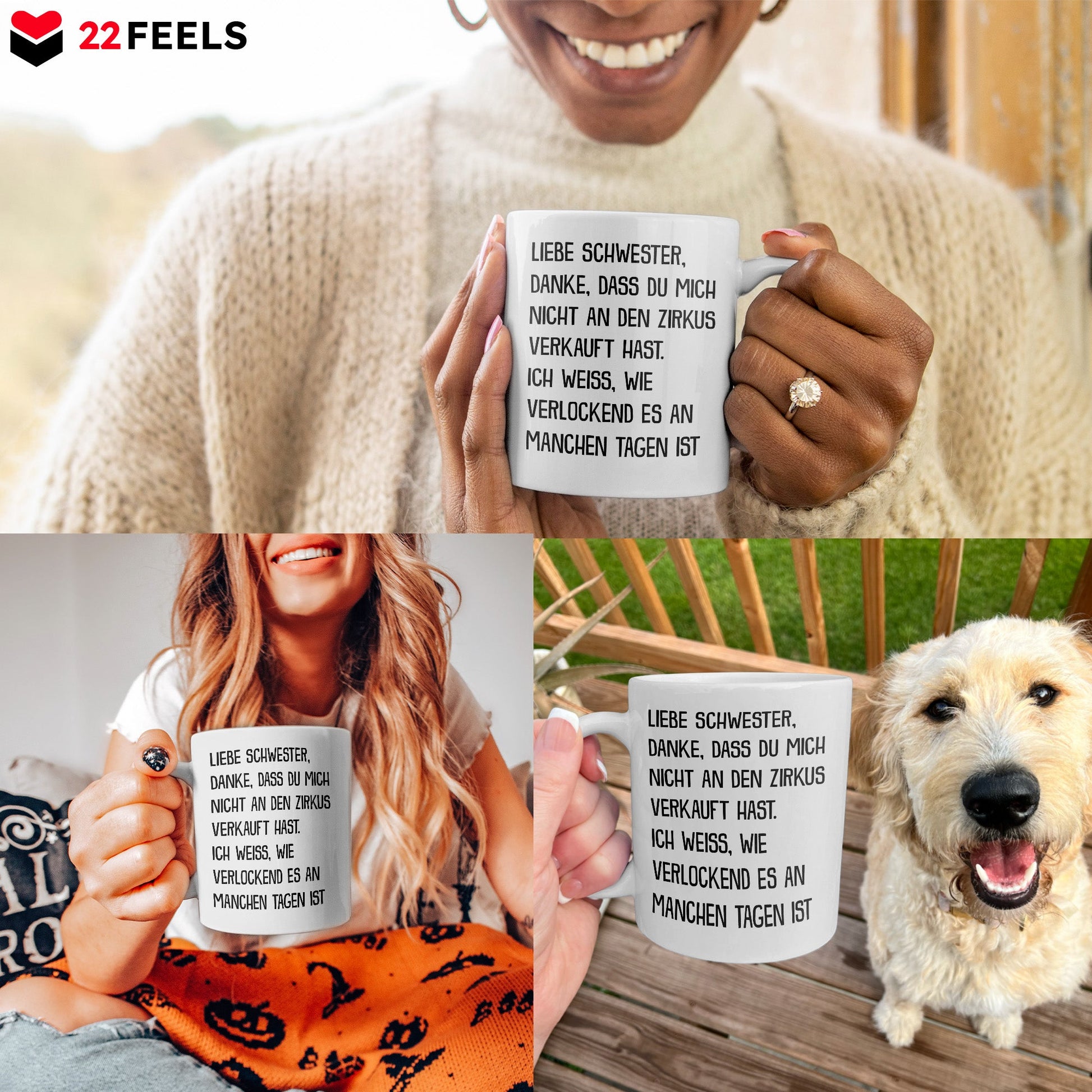 22Feels® Geschenk für Schwestern - Tasse mit Spruch: Zirkus (Weiss, 320ml)-Weisse Tasse 320ml-22Feels